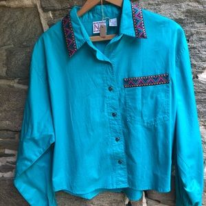 Nuovo Western And Aztec Turquoise Button Down L